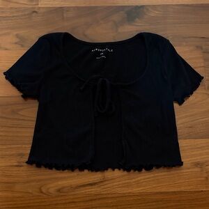 Aeropostale Black Tie-Front Crop Top
